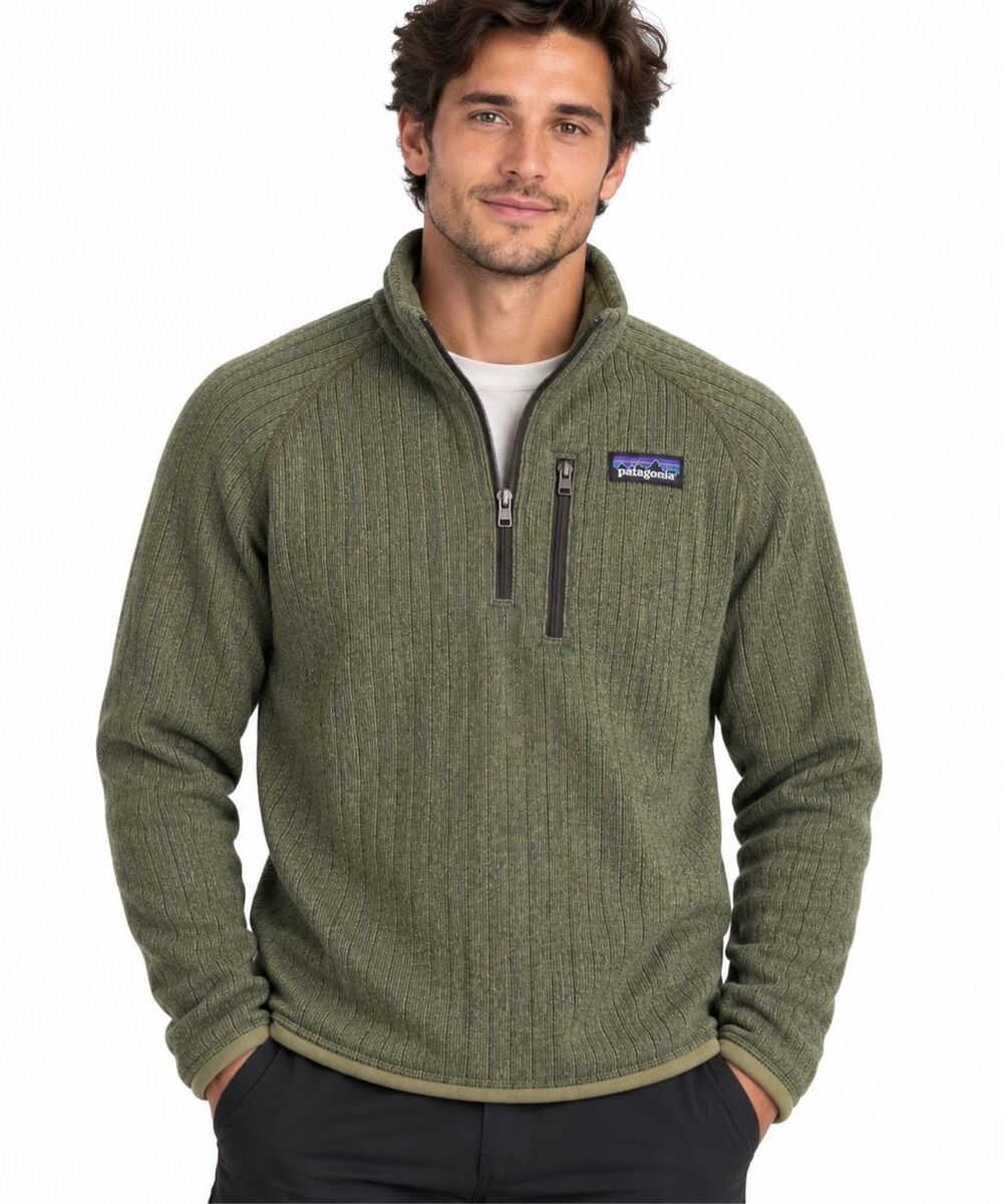 Patagonia Men’s Green Rib Knit 1/4 Zip Fleece Pullover Sweater Size Medium